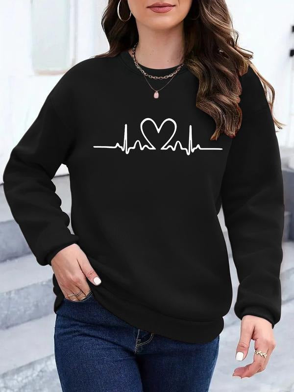 Women's Casual Heartbeat Graphic Sweatshirt, Soft Long Sleeve Round Neck Pullover, All-Season Comfort Clothing T-Shirts,...