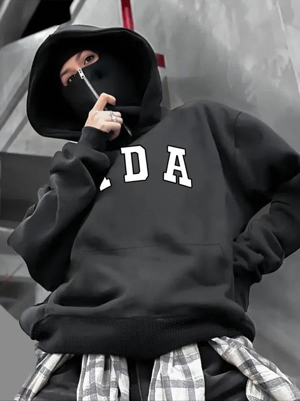 Women's Casual Hooded Sweatshirt with Ada Letter Print, Drawstring Long Sleeve Pullover, Halloween Skull Design for Fall...
