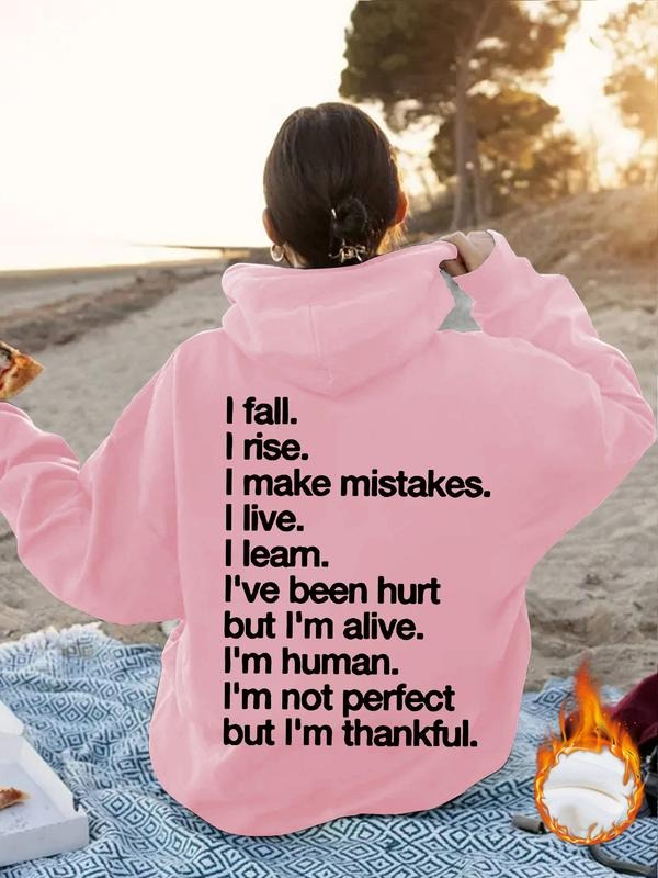 Women's Casual Hooded Sweatshirt with Inspirational Quote Print, Thick Knit Pullover with Front Pocket, Fall & Winter...