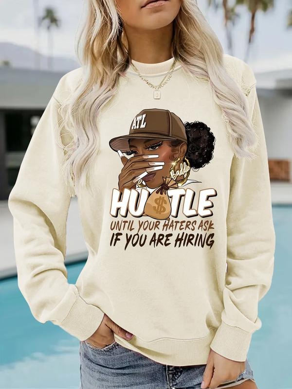 Women's Casual Hooded Sweatshirt with Print, Soft Long Sleeve Round Neck Pullover, Comfortable Daily Wear T-Shirts, Hoodie