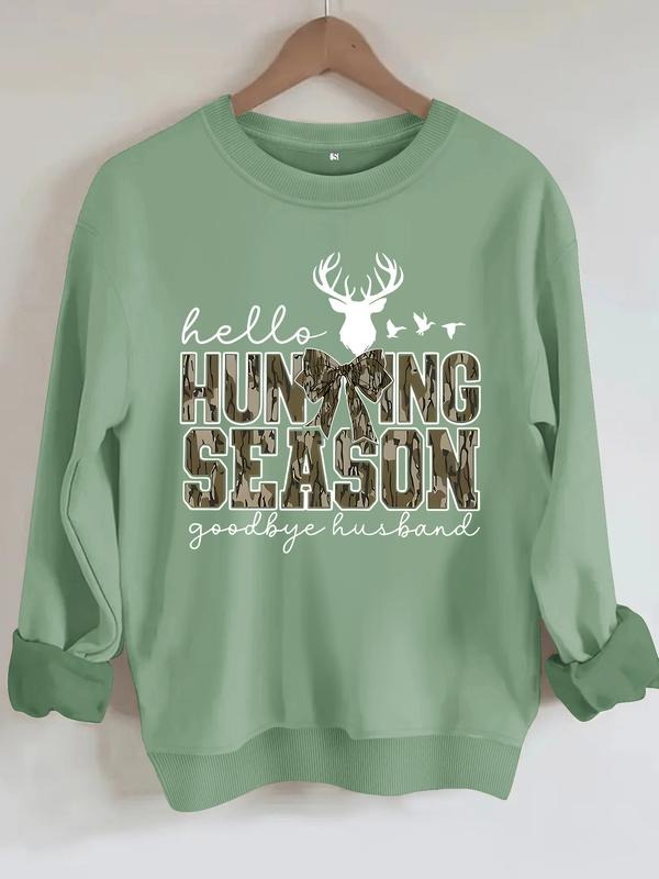 Women's Casual Hunting Season Letter Pattern Hoodie, Soft Long Sleeve Round Neck Funny Sweatshirt, All-Season Comfort...