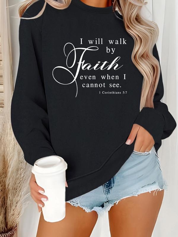 Women's Casual I Will Walk by Faith Pullover Sweater, Soft Long Sleeve Round Neck Minimalist Christian Sweatshirt, Daily...