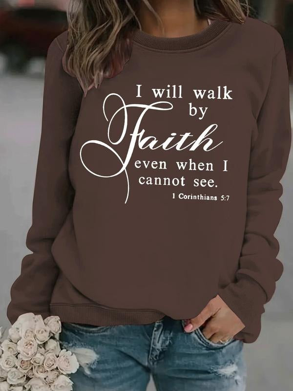 Women's Casual Inspirational Graphic Pullover Sweater, Soft Long Sleeve Round Neck Sweatshirt, Comfortable Daily Wear...