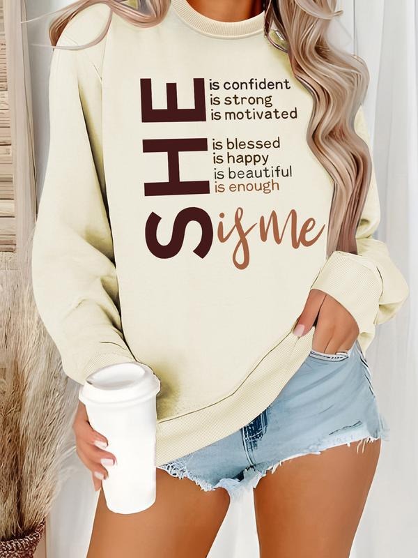 Women's Casual Inspirational Graphic Pullover Sweater, Soft Long Sleeve Round Neck Sweatshirt, Comfortable Daily Wear...