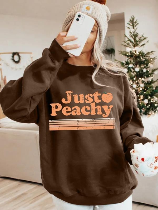 Women's Casual Just Peachy Pattern Pullover Sweatshirt, Soft Long Sleeve Round Neck, All-Season Comfort, Durable Fabric...