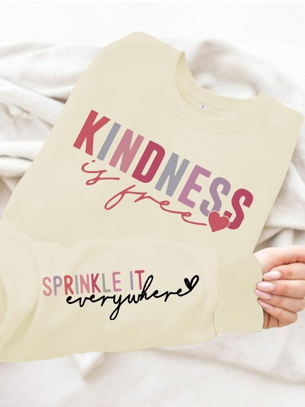 Women's Casual Kindness Heart Pattern Pullover Sweater, Soft Long Sleeve Round Neck Sweatshirt, All-Season Wear T-Shirts,...