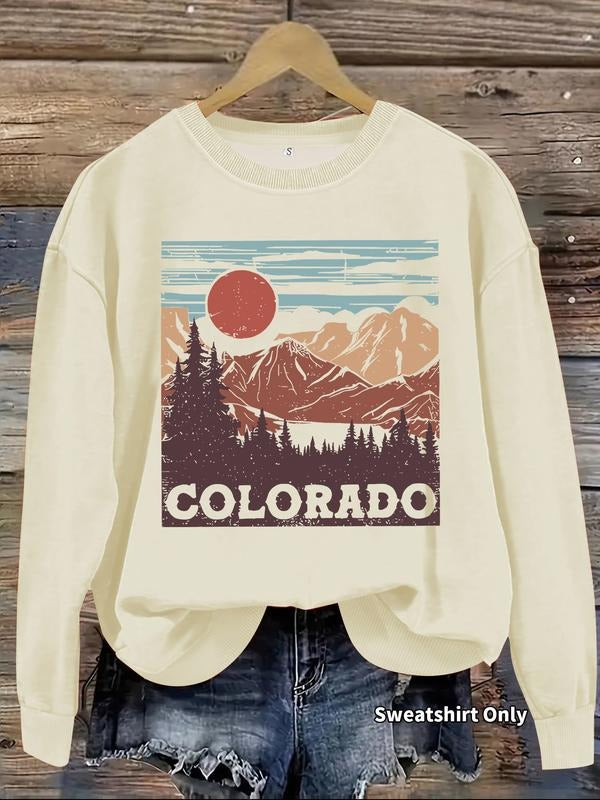 Women's Casual Landscape Print Pullover Sweater, Soft Long Sleeve Round Neck Sweatshirt, All-Season Comfortable Wear...