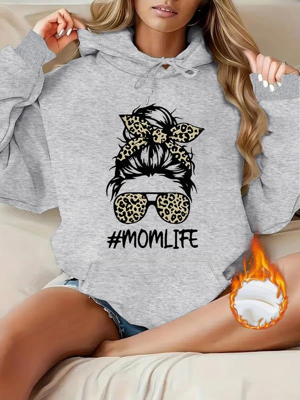 Women's Casual Leopard Print Hoodie with Eyeglass Pattern, Fleece Lined Pullover Sweatshirt, Fall & Winter Fashion T-Shirts
