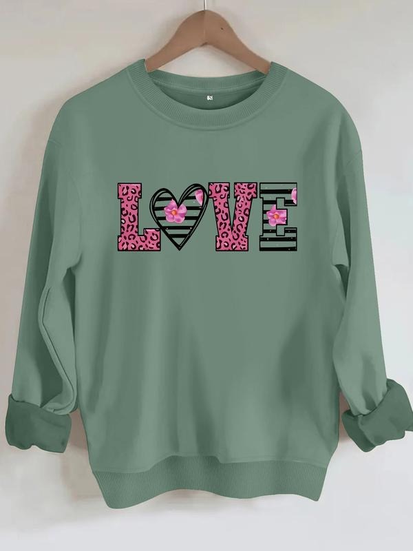 Women's Casual Leopard Stripe & Floral Print Round Neck Sweatshirt, Fall & Winter, Graduation, Teacher, Back to School...