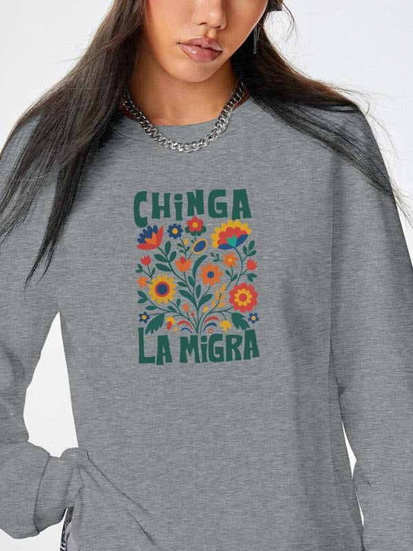 Women's Casual Letter Floral Print Long Sleeve Round Neck Pullover Sweatshirt, Available in 6 Colors, Perfect for Fall &...