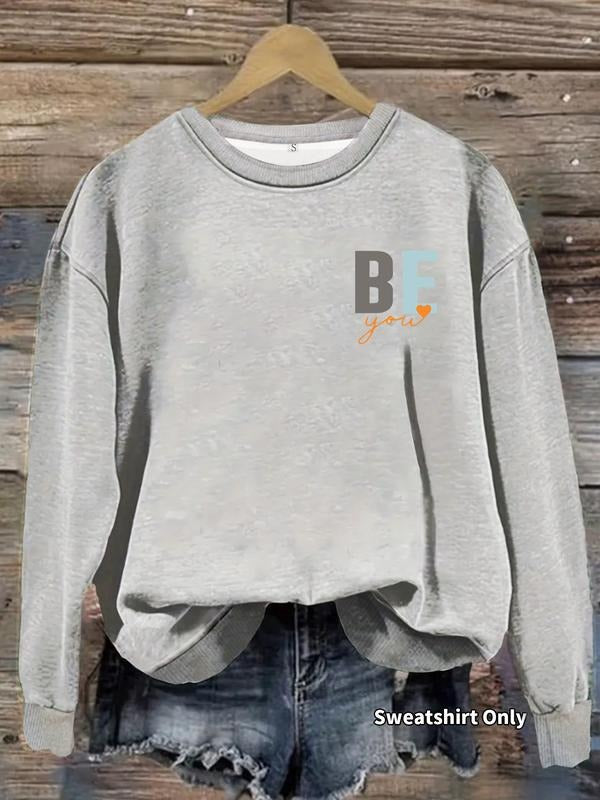 Women's Casual Letter Heart Pattern Pullover Sweater, Soft Long Sleeve Round Neck Sweatshirt, Comfortable Daily Wear...