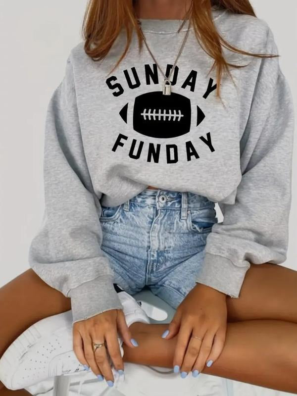 Women's Casual Letter Pattern Hoodie, Soft Long Sleeve Round Neck Sweatshirt, All-Season Comfort, Durable Fabric T-Shirts