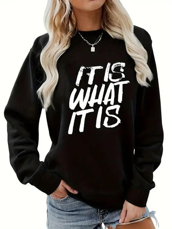 Women's Casual Letter Pattern Pullover Sweatshirt, Soft Long Sleeve Round Neck, All-Season Comfort, Durable Fabric style...