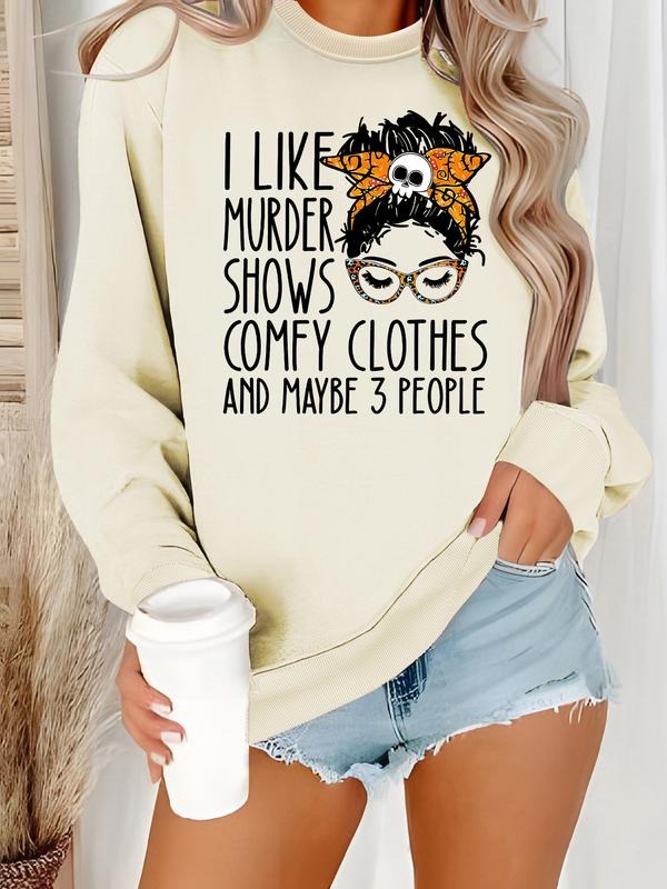 Women's Casual Letter Pattern Pullover Sweatshirt, Soft Long Sleeve Round Neck, All-Season Comfort, Durable Fabric style...