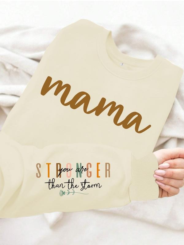 Women's Casual Letter Pattern Pullover Sweatshirt, Soft Long Sleeve Round Neck, All-Season Comfort, Durable Fabric, Tops...