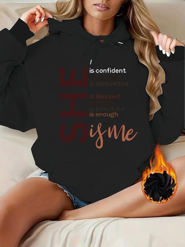Women's Casual Letter Print Hooded Sweatshirt with Front Pocket, Comfortable Winter Pullover, Fall & Winter Fashion style...