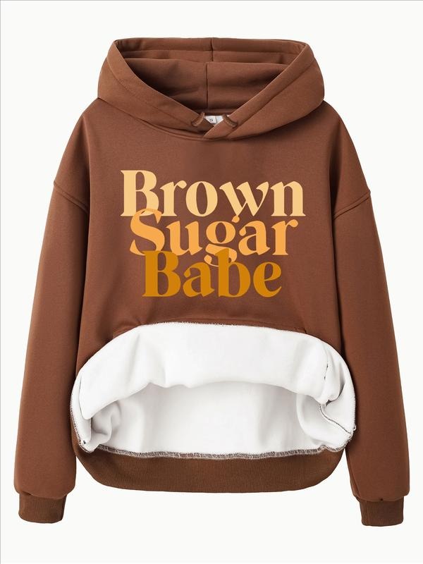 Women's Casual Letter Print Hooded Sweatshirt with Front Pocket, Loose-Fit Thick Knit Pullover for Fall & Winter...