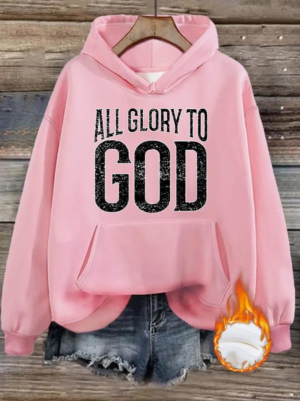 Women's Casual Letter Print Hoodie Sweatshirt, 100% Polyester Fleece Thick Warm Pullover with Drawstring, Fall & Winter...