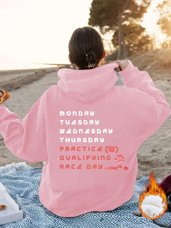 Women's Casual Letter Print Hoodie with Front Pocket, Loose-Fit Thick Knit Pullover for Fall & Winter, Sweatshirt style...