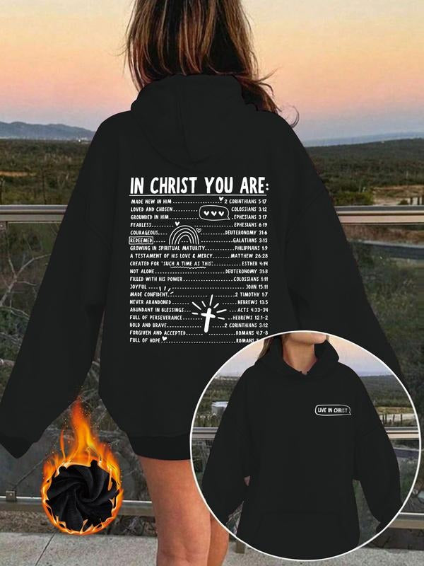 Women's Casual Letter Print Hoodie with Front Pocket, Loose-Fit Thick Knit Pullover for Fall & Winter, Sweatshirt T-Shirts