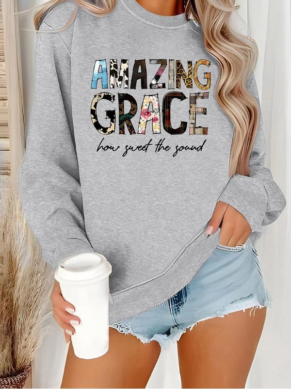 Women's Casual Letter Print Hoodie, Soft Long Sleeve Round Neck Sweatshirt, All-Season Comfort, Durable Fabric T-Shirts