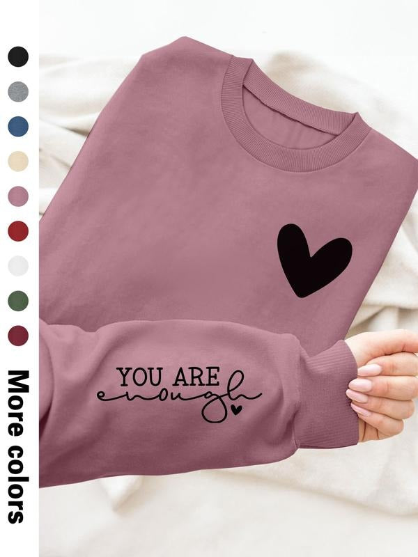 Women's Casual Letter Print Long Sleeve Pullover Sweatshirt, Round Neck Drop Shoulder Design, Available in 9 Colors style...