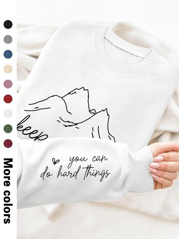 Women's Casual Letter Print Long Sleeve Pullover Sweatshirt, Round Neck Drop Shoulder Design, Available in 9 Colors style...