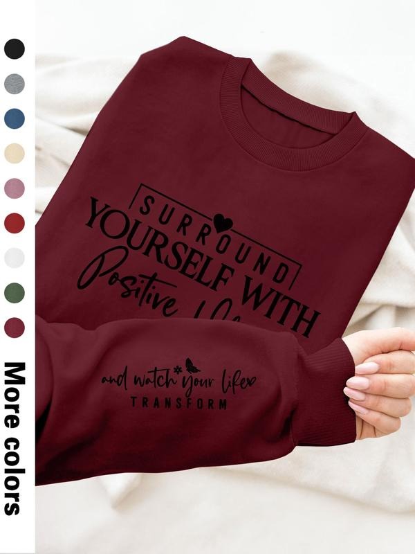 Women's Casual Letter Print Long Sleeve Pullover Sweatshirt, Round Neck Drop Shoulder Design, Available in 9 Colors style...
