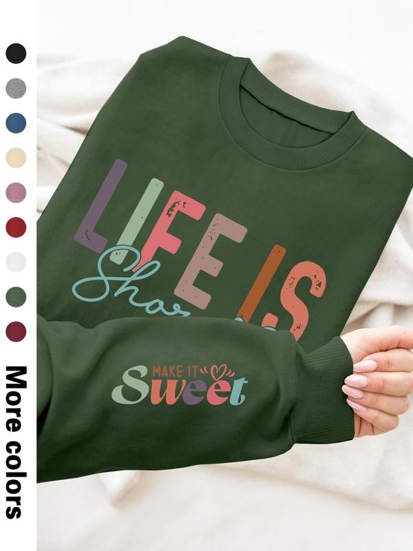Women's Casual Letter Print Long Sleeve Pullover Sweatshirt, Round Neck Drop Shoulder Design, Available in 9 Colors style...