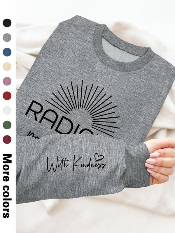 Women's Casual Letter Print Long Sleeve Pullover Sweatshirt, Round Neck Drop Shoulder Design, Available in 9 Colors style...