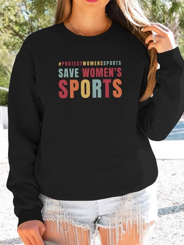 Women's Casual Letter Print Long Sleeve Round Neck Pullover Sweatshirt, Fall & Winter Fashion, Fitted Style, Moderate...