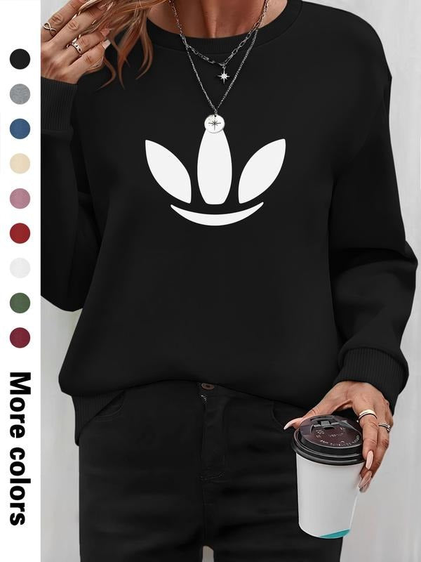 Women's Casual Letter Print Long Sleeve Round Neck Pullover Sweatshirt, Fitted H-Type Design, Available in 9 Colors style...