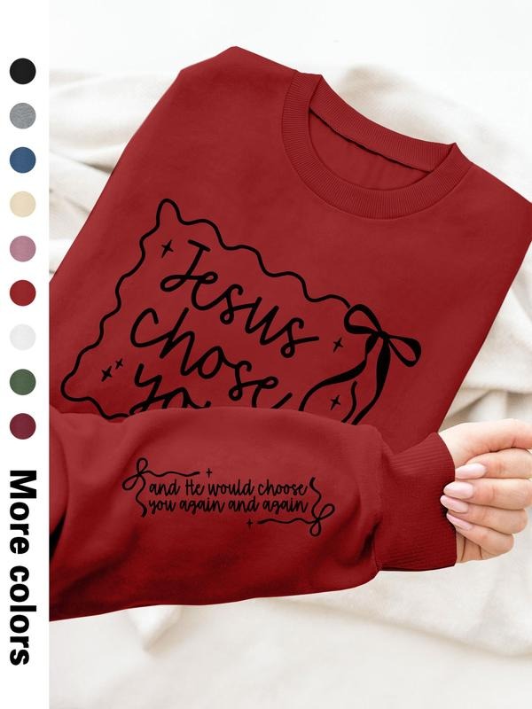 Women's Casual Letter Print Long Sleeve Round Neck Pullover Sweatshirt, Fitted H-Type Design, Fall & Winter Fashion, 9...