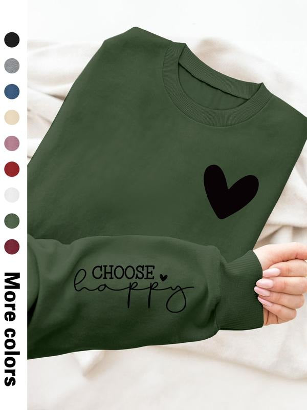 Women's Casual Letter Print Long Sleeve Round Neck Pullover Sweatshirt, Fitted H-Type Style, Fall & Winter Fashion, 9...