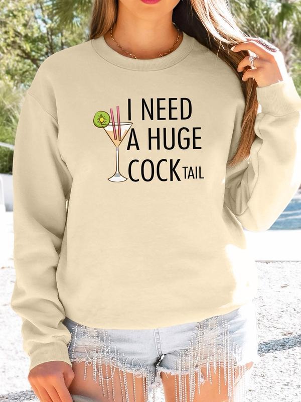 Women's Casual Letter Print Long Sleeve Round Neck Pullover Sweatshirt, Fitted Style, Fall & Winter Fashion, Available in...