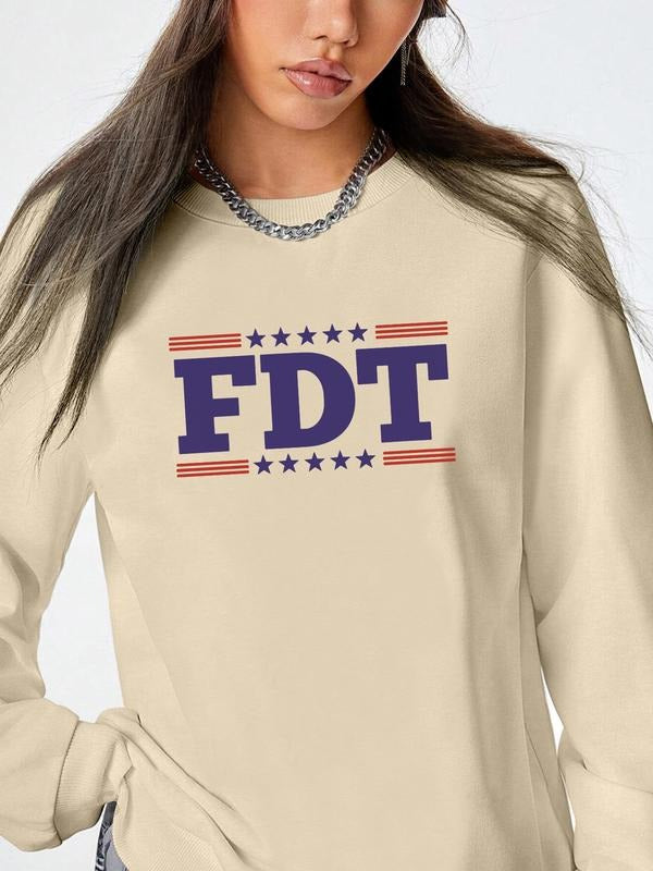 Women's Casual Letter Print Long Sleeve Round Neck Pullover Sweatshirt, Floral Pattern, Fitted Style, Fall & Winter...