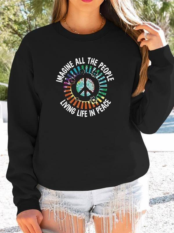 Women's Casual Letter Print Long Sleeve Round Neck Pullover Sweatshirt, Spring & Fall Fitted Design, Available in 7...