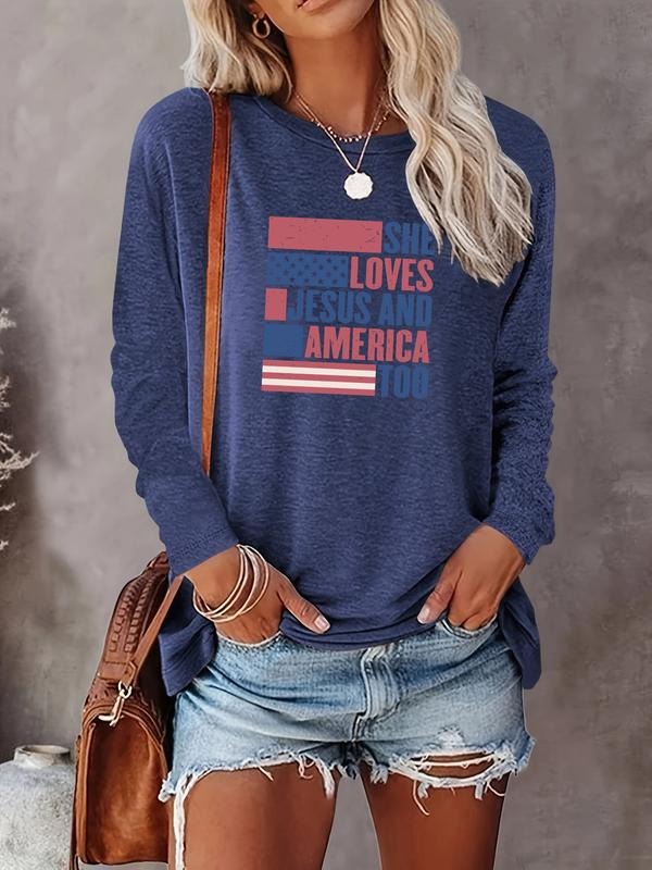 Women's Casual Letter Print Long Sleeve Round Neck T-Shirt Top, Comfortable Fabric, Available in 8 Colors, All Seasons...
