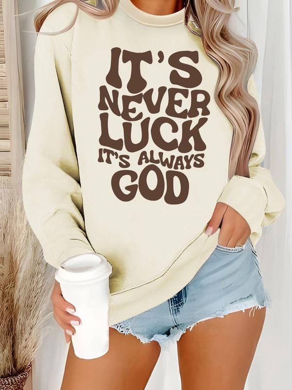 Women's Casual Letter Print Pullover Sweater, Soft Long Sleeve Round Neck Sweatshirt, All-Season Comfortable Daily Wear...