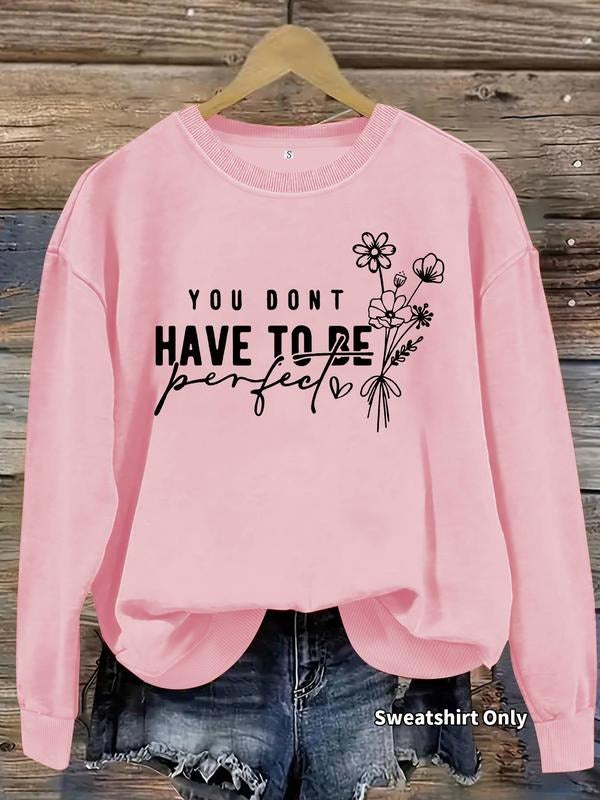 Women's Casual Letter Print Pullover Sweater, Soft Long Sleeve Round Neck Sweatshirt, All-Season Comfortable Daily Wear...