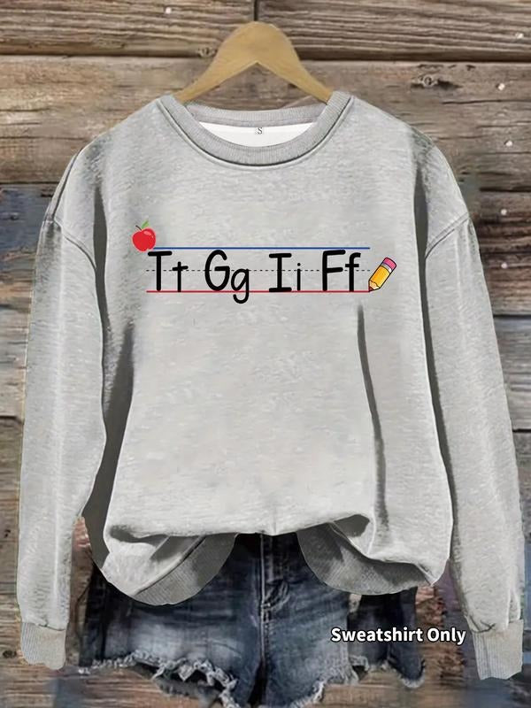 Women's Casual Letter Print Pullover Sweater, Soft Long Sleeve Round Neck Sweatshirt, Comfortable Daily Wear style 10...