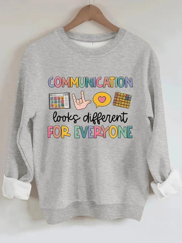 Women's Casual Letter Print Pullover Sweater, Soft Long Sleeve Round Neck Sweatshirt, Comfortable Daily Wear style 13...