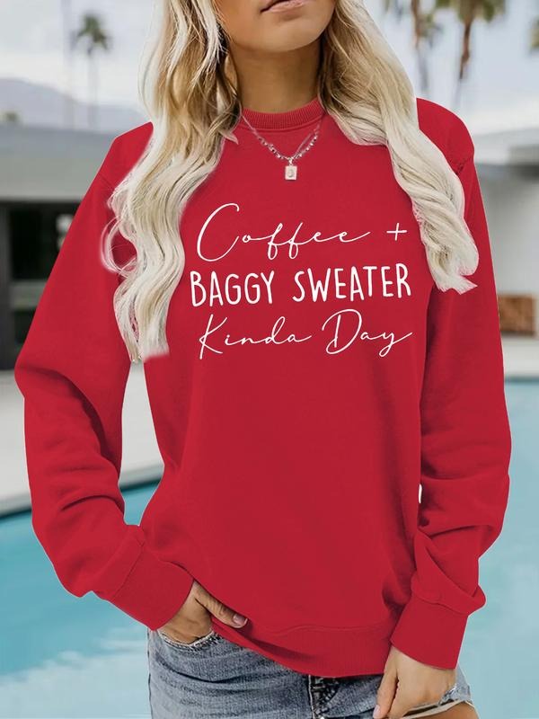 Women's Casual Letter Print Pullover Sweater, Soft Long Sleeve Round Neck Sweatshirt, Comfortable Daily Wear style 15...