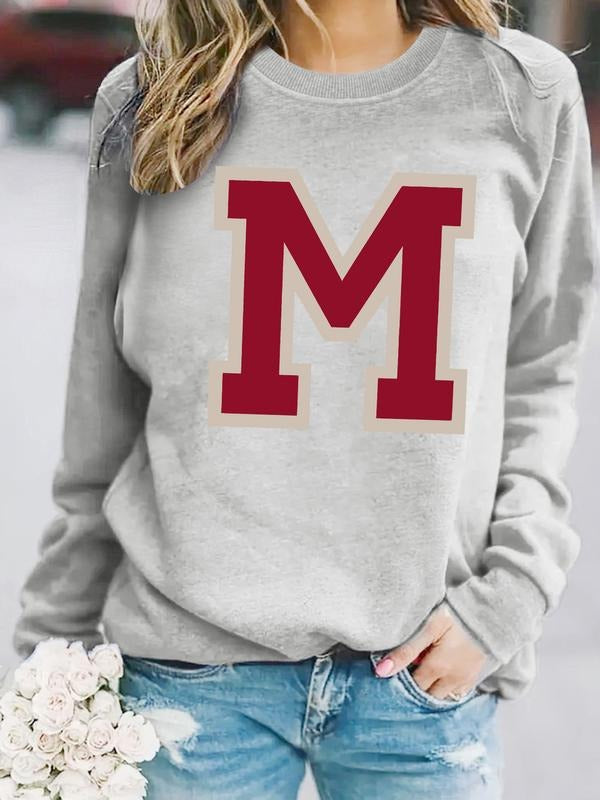 Women's Casual Letter Print Pullover Sweater, Soft Long Sleeve Round Neck Sweatshirt, Comfortable Daily Wear style 17...