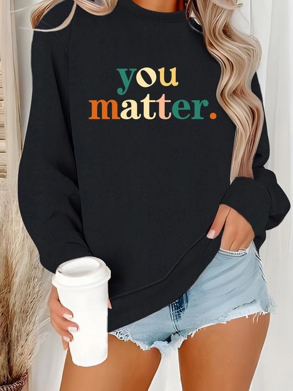 Women's Casual Letter Print Pullover Sweater, Soft Long Sleeve Round Neck Sweatshirt, Comfortable Daily Wear style 20...