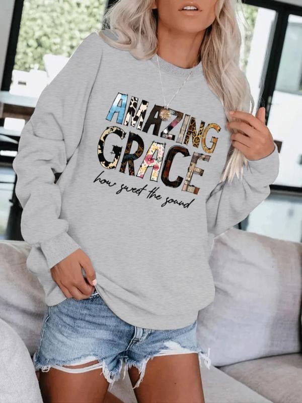 Women's Casual Letter Print Pullover Sweater, Soft Long Sleeve Round Neck Sweatshirt, Comfortable Daily Wear style 25...