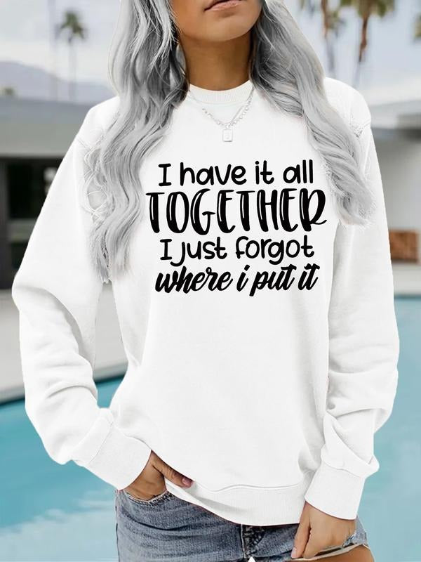 Women's Casual Letter Print Pullover Sweater, Soft Long Sleeve Round Neck Sweatshirt, Comfortable Daily Wear style 27...