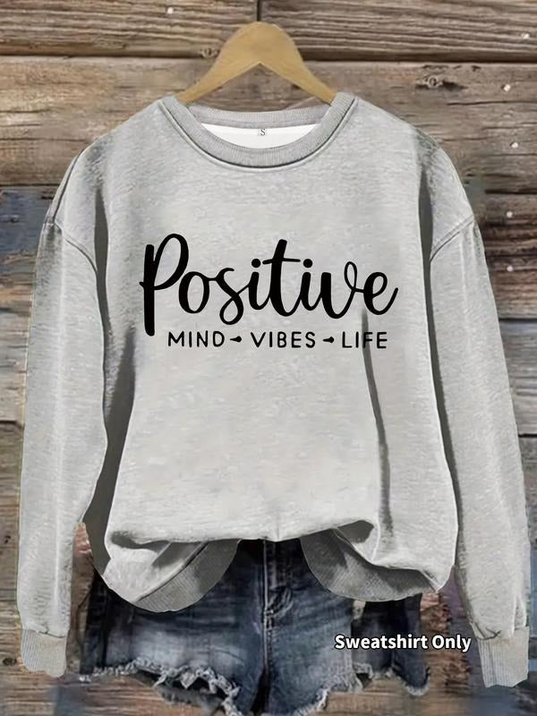 Women's Casual Letter Print Pullover Sweater, Soft Long Sleeve Round Neck Sweatshirt, Comfortable Daily Wear T-Shirts, Hoodie