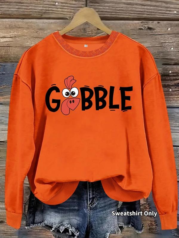 Women's Casual Letter Print Pullover Sweater, Soft Long Sleeve Round Neck Thanksgiving Sweatshirt, All-Season Wear...