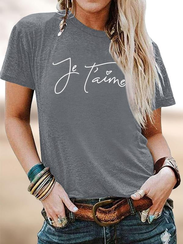 Women's Casual Letter Print Round Neck Short Sleeve T-Shirt, Comfortable Soft Fabric, Perfect for Daily Wear and Sports,...